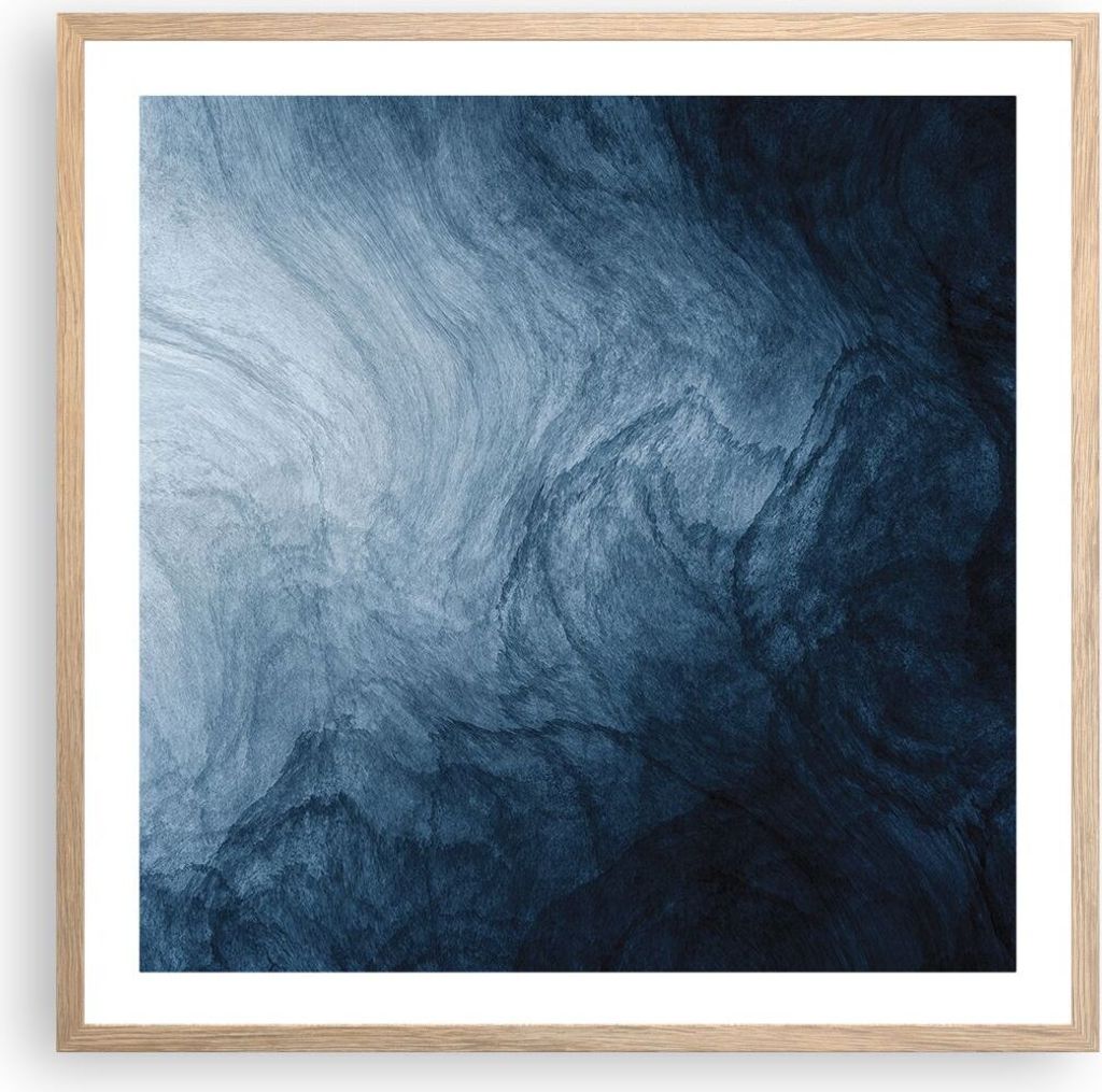 Gerahmtes Poster - Rahmen in heller Eiche - Wasser Blau Farbe - 60x60 cm - Wand Bild - Wanddeko - Wandbilder - Kunstposter - Wandposter - Bilderrah...