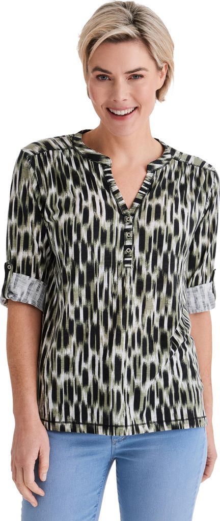 Stooker Women MARIE PRINT Damen Shirt 3/4-Arm Regular Fit 48/50 green leo aop