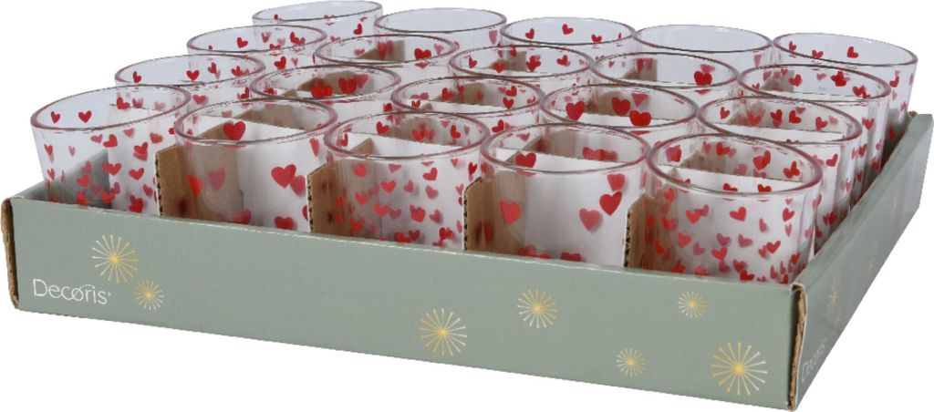 Teelichthalter Glas 6,5cm rote Herzen 1 Stück sortiert Transparent
