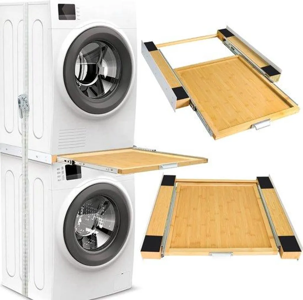 Support lave-linge extensible 47-60 cm avec finition rotin décorative