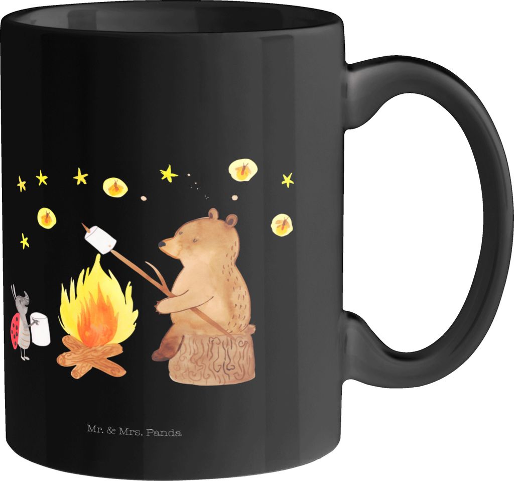 Mr. & Mrs. Panda Teepott Bär & Marienkäfer Lagerfeuer - Schwarz - Geschenk, Geschenktasse, Kaffeetasse, Trinkbecher, Tasse, Pott, Teddy