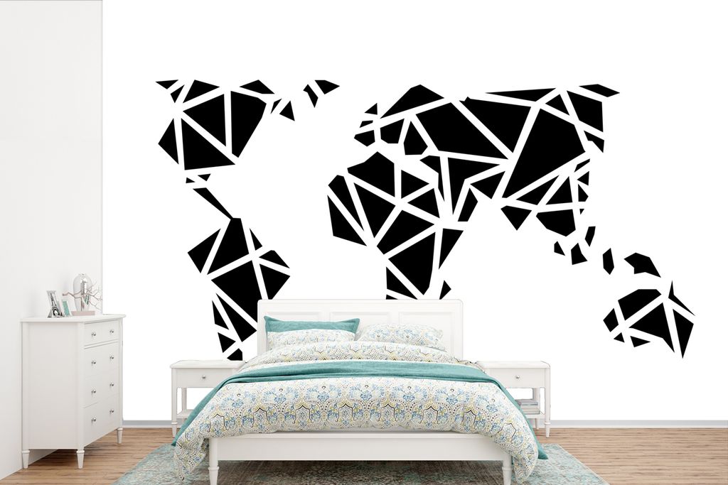 MuchoWow Fototapete für Wohnzimmer oder Schlafzimmer Wandtapete Vinyl Motivtapete Weltkarte - Schwarz - Weiß - Abstrakt - Kind - Jungen - Mädc...