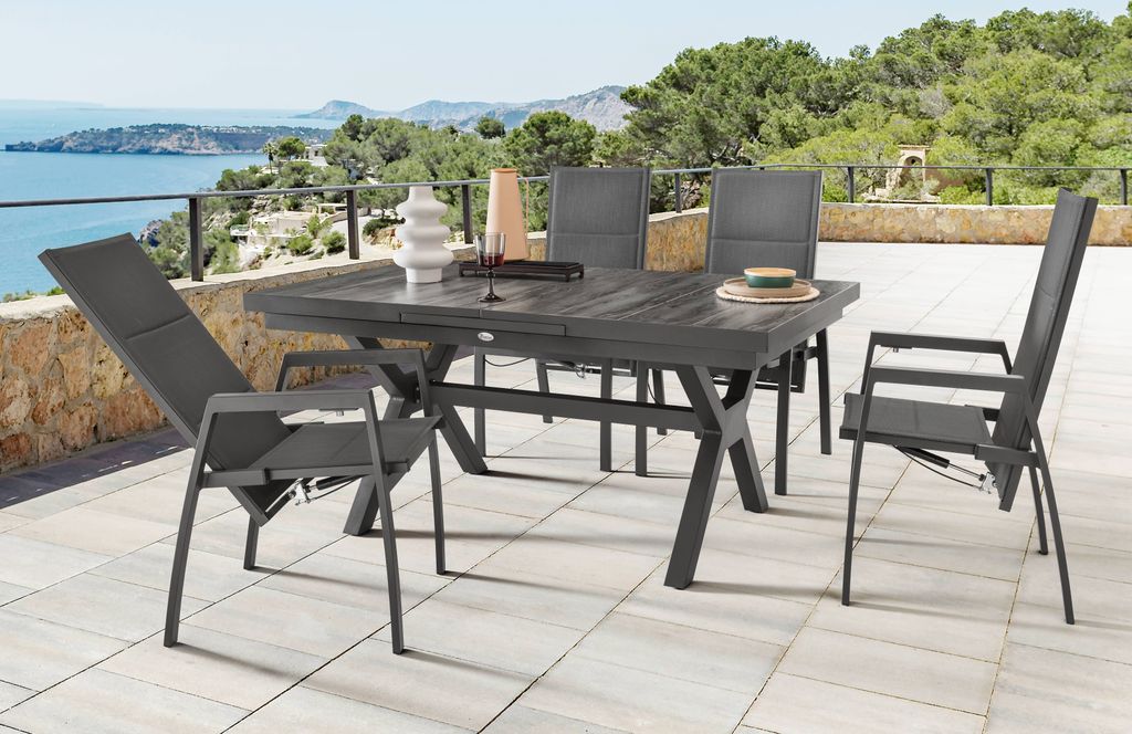 Destiny Sitzgruppe COSTA GARDA 4 Hochlehner + Tisch 160/210x100x75cm ausziehbar