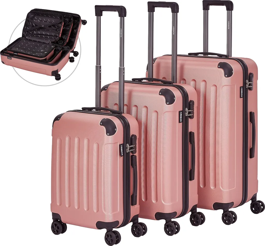 AREBOS Set 3 Valigie Oro Rosa ABS M-L-XL | Trolley Rigidi 360° Offerta