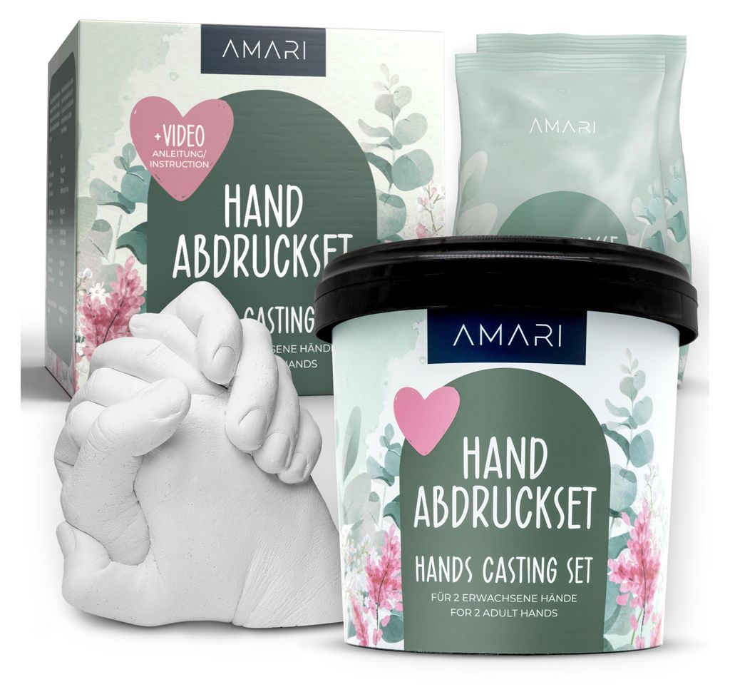 AMARI Handabdruck Eukalyptus - 3D Gipsabdruck Set Valentinstag Geschenk für Sie und Ihn - Hochzeit, Jahrestag, Weihnachten
