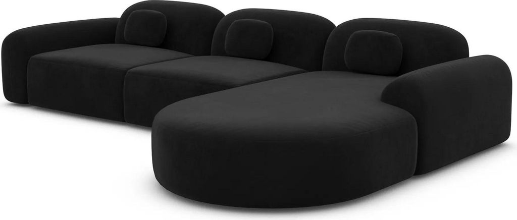 Samtstoff L-Form Rund Sofa Nuvia Schwarz Rechts