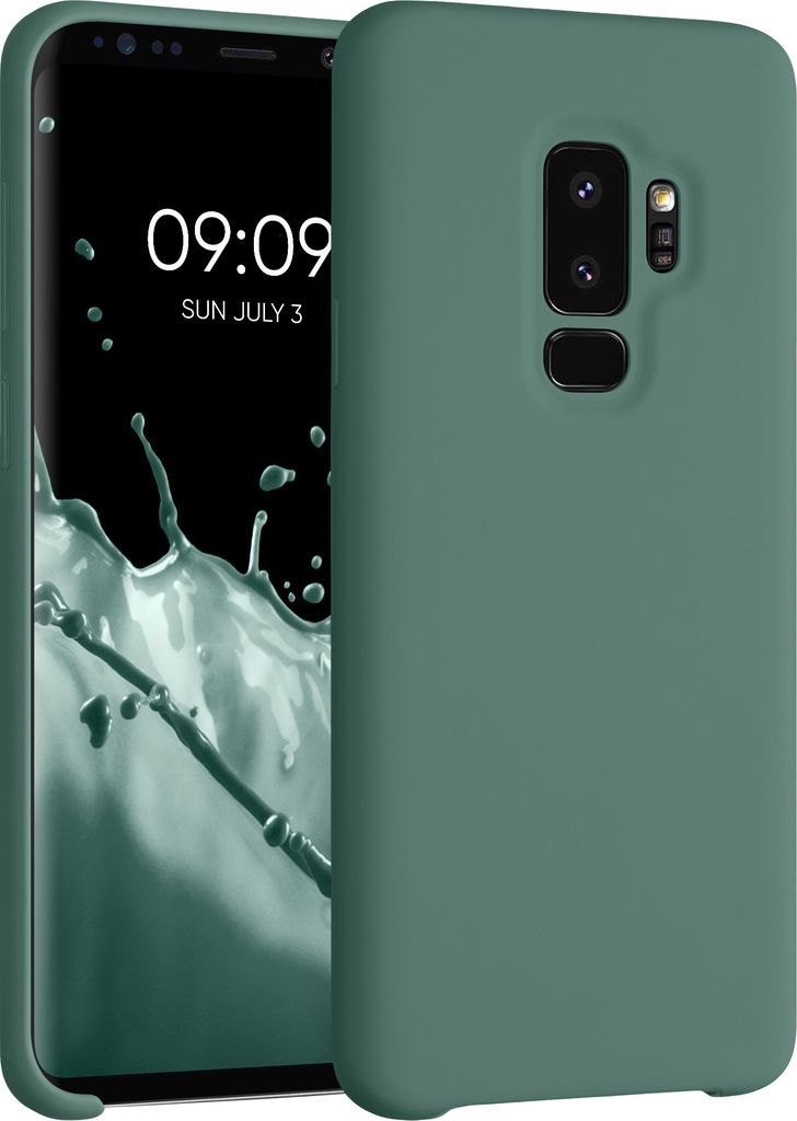 kwmobile Hülle kompatibel mit Samsung Galaxy S9 Plus Hülle - Silikon Handy Case - Handyhülle weiche Oberfläche - kabelloses Laden - Tannengrün