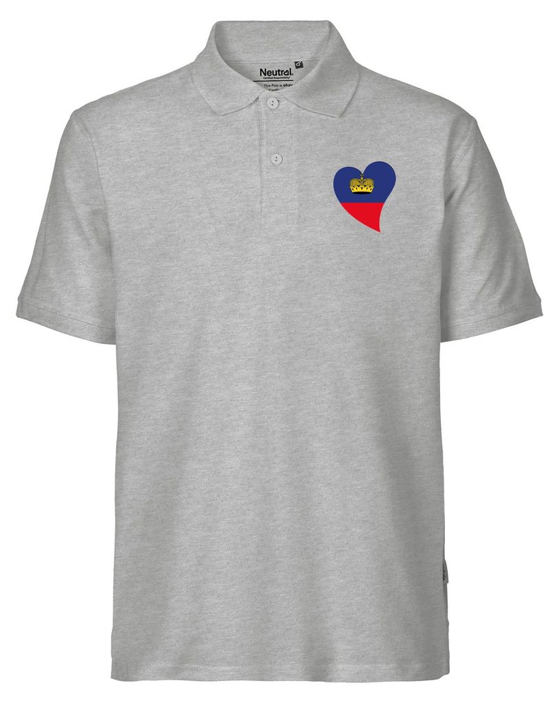 Huuraa Herren Polo Shirt Liechtenstein Flagge Herz XXL Sport Grey Bio Baumwolle Fairtrade Poloshirt Geschenkidee