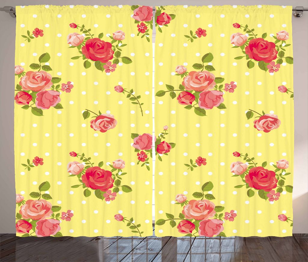 ABAKUHAUS Rose Rustikaler Vorhang, Altertümlich Feminine, Wohnzimmer Universalband Gardinen mit Schlaufen und Haken, 280 x 175 cm, Yellow Coral Grün