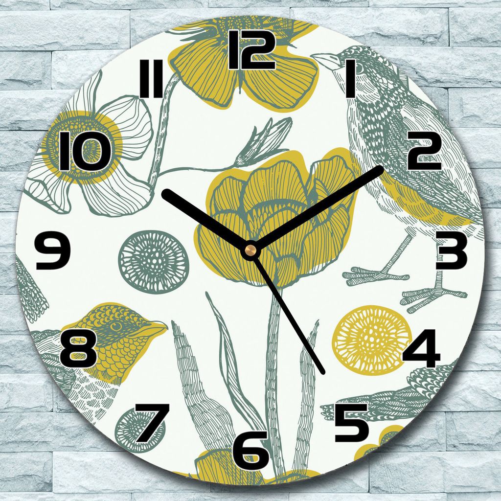 Wanduhr aus Glas Rund fi 30 Garten Vögel Blumen Quarz Deko Schlafzimmer Büro