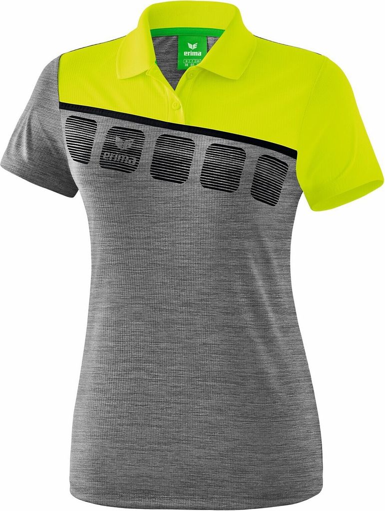 Erima 5-C Poloshirt Damen - Grey Melange / Lime Pop / Schwarz