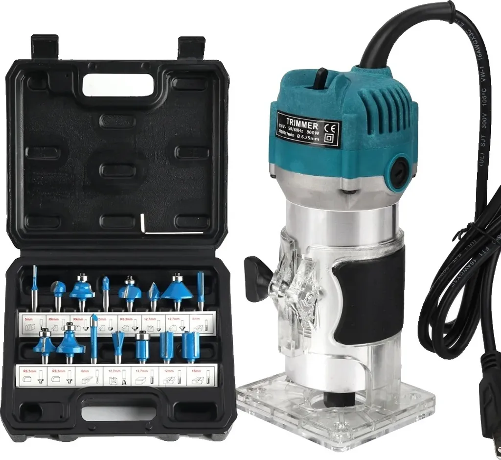 Défonceuse Électrique Bois 800W 30000 tr/min BLEU 220V avec Prise EU