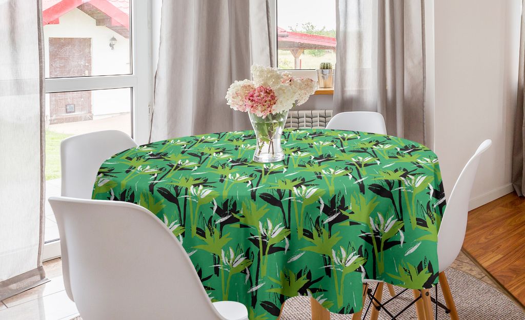 ABAKUHAUS Beschwingt Runde Tischdecke, Tropical Strelitzia Blumen, Kreis Tischdecke Abdeckung für Esszimmer Küche Dekoration, 150 cm, Lime Green ...