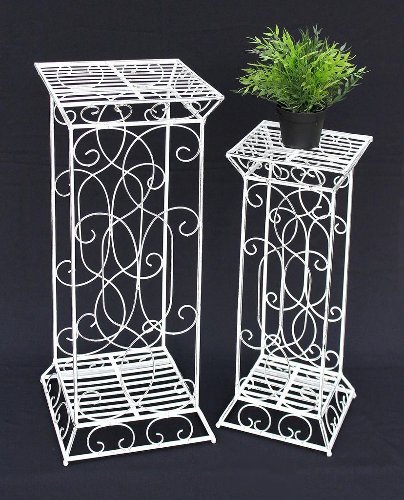 DanDiBo Blumenhocker Metall Weiß Eckig 2er Set 63 cm - 77 cm Blumenständer 20304 Blumensäule