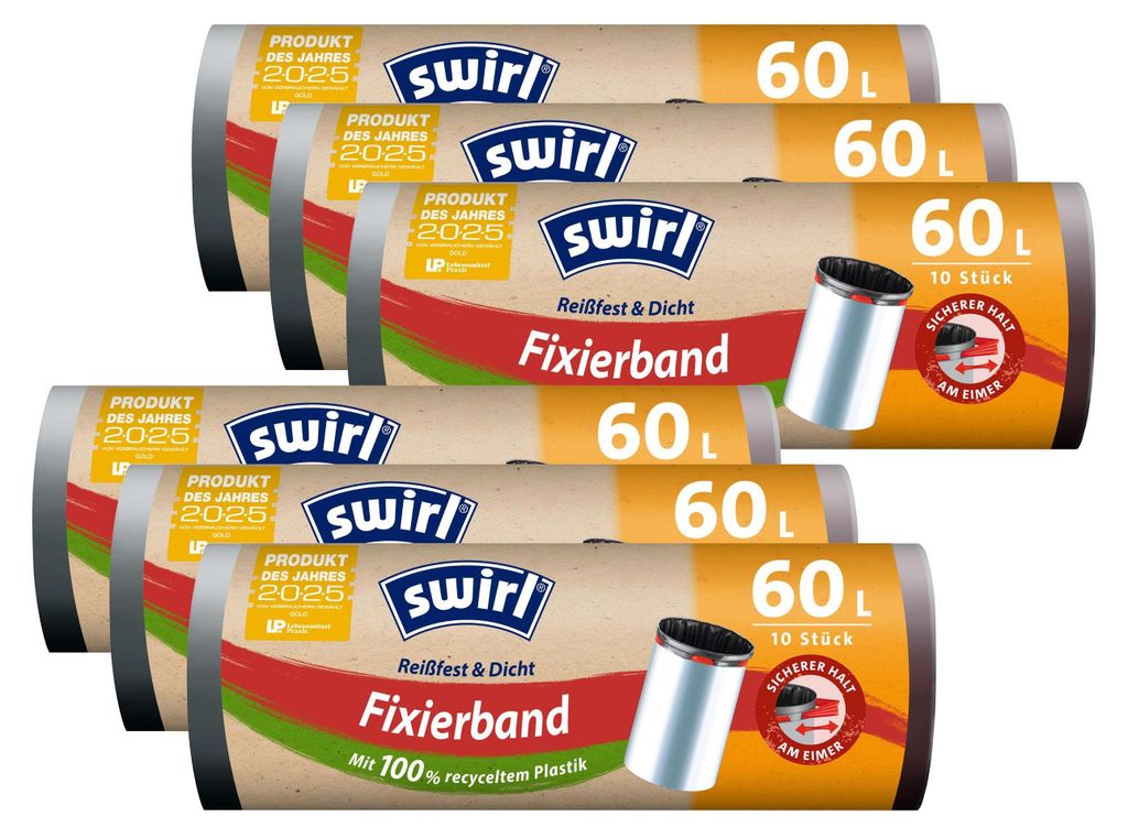6x Swirl Fixierband Müllbeutel 60L ( 10 stk./Rolle ) Produktbild 