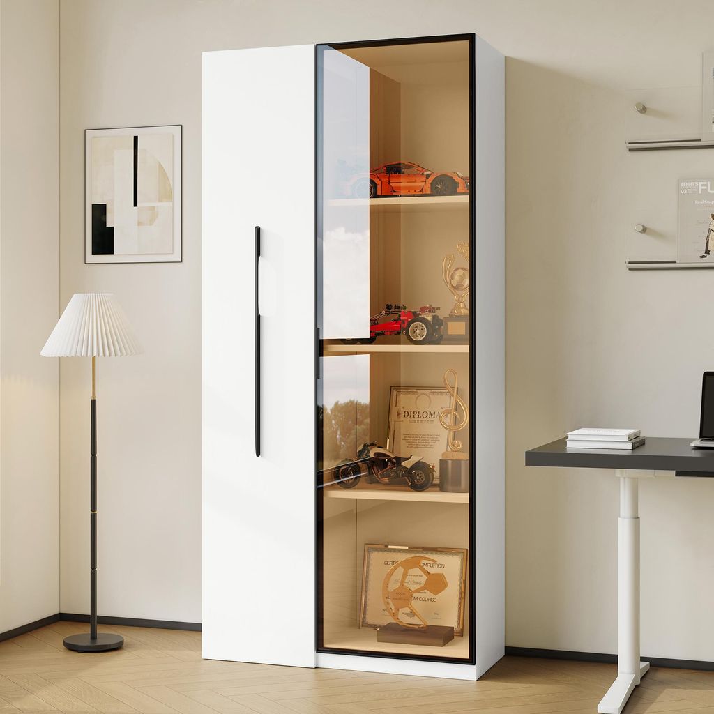 OKWISH Vitrine avec Porte et Tiroir Latéral, Éclairage LED Image du produit 