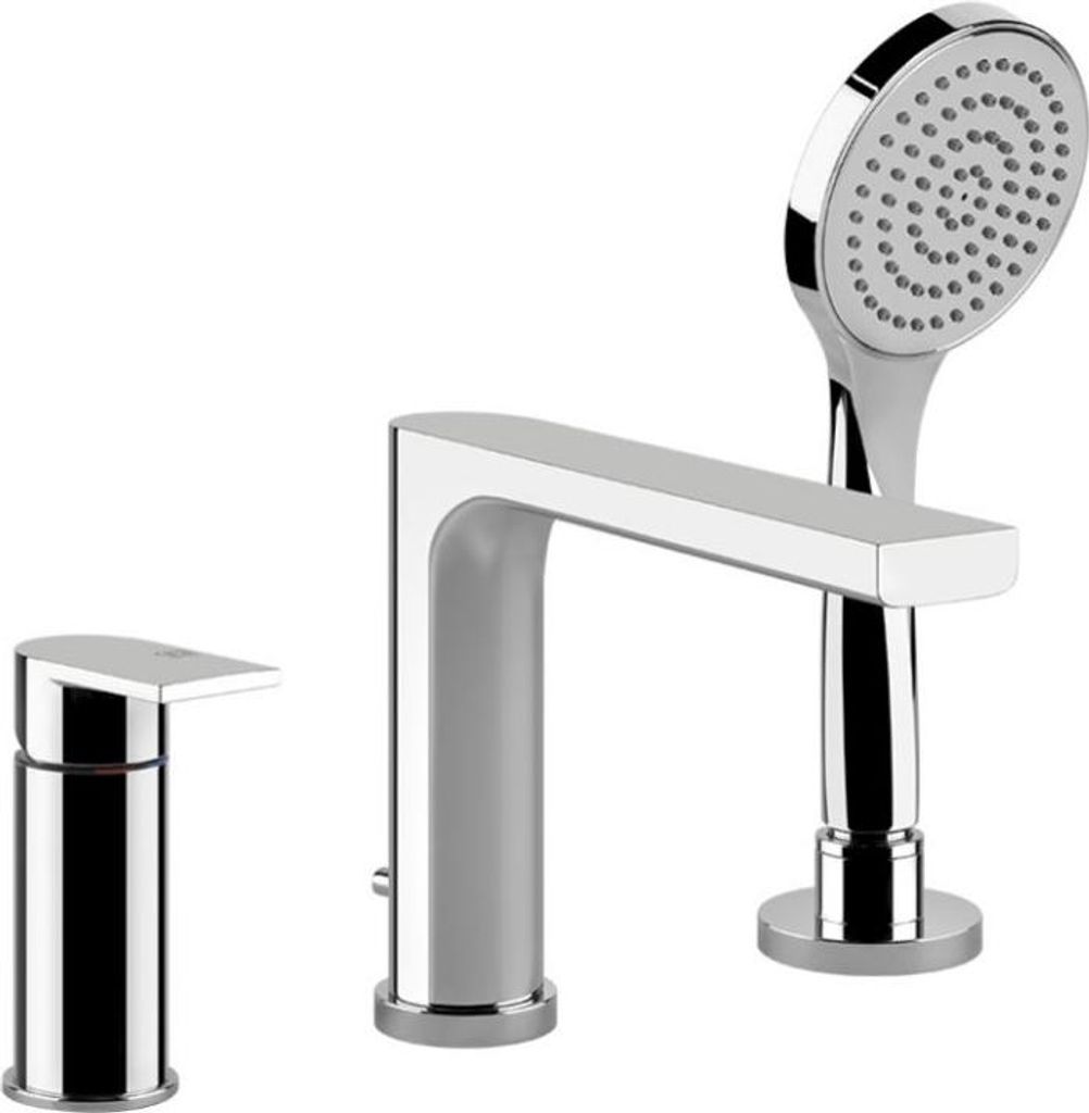 GESSI Via Manzoni 3-Loch Wannenrandarmatur mit Brause mit integriertem Umsteller im Auslauf