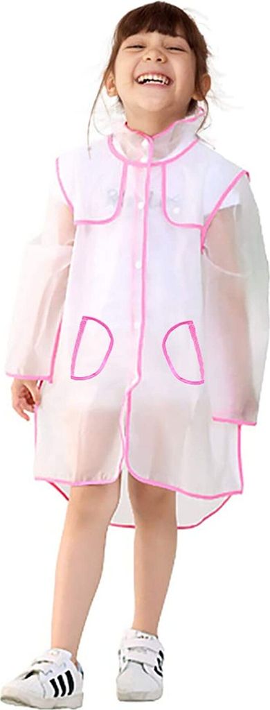 Kinder Regenmantel, Transparenter Regenponcho Faltenfrele Kapuze Regenbekleidung für Jungen Mädchen von 3-12 Jahren