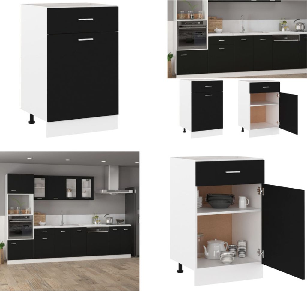 vidaXL Schubunterschrank Schwarz 50x46x81,5 cm Holzwerkstoff - Schubunterschrank - Schubunterschränke - Küchenschrank - Küchenschränke