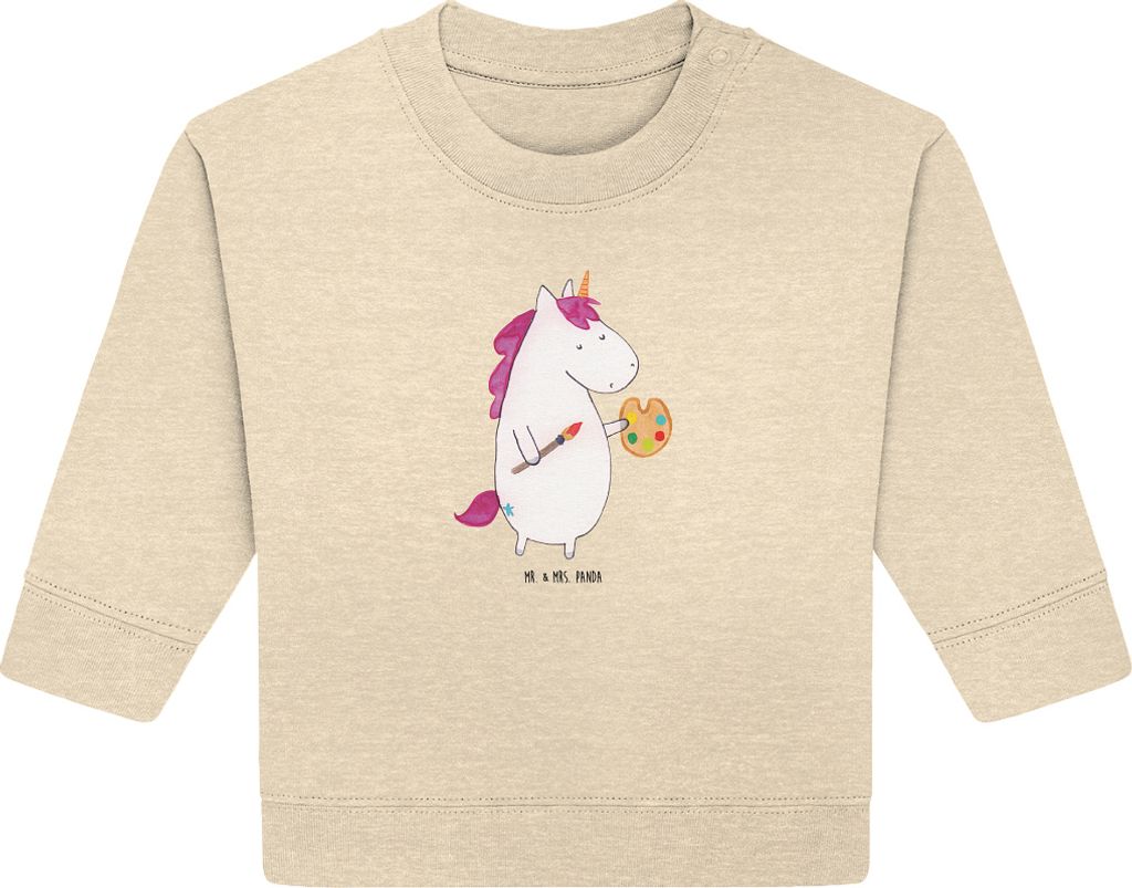 Mr. & Mrs. Panda Organic Baby Pullover Einhorn Künstler 24. - 36. Monat - Natural Raw - Geschenk, Unicorn, Bullover, Welt, Englisch, Zeichnen