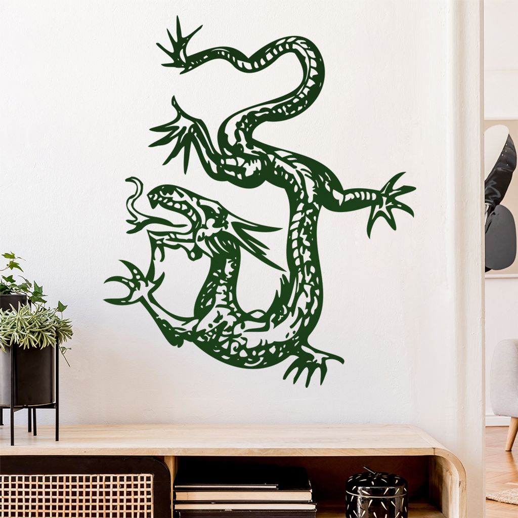 China Drachen Wandtattoo in 6 Größen - Wandaufkleber Wall Sticker - Dekoration, Küche, Wohnzimmer, Schlafzimmer, Badezimmer