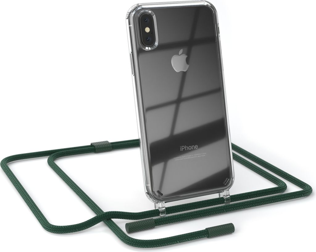 EAZY CASE Handykette für Apple iPhone X / XS, Clear Case aus Silikon, mit Umhängeband, abnehmbare Endstücke, Handyband in Grün