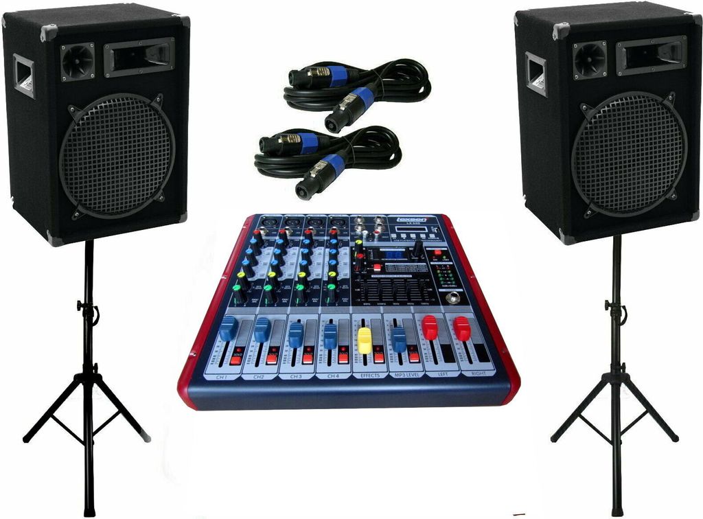 Powermixer Musik Anlage 3 wege 30cm Boxen Stativ Kabel 1800 Watt