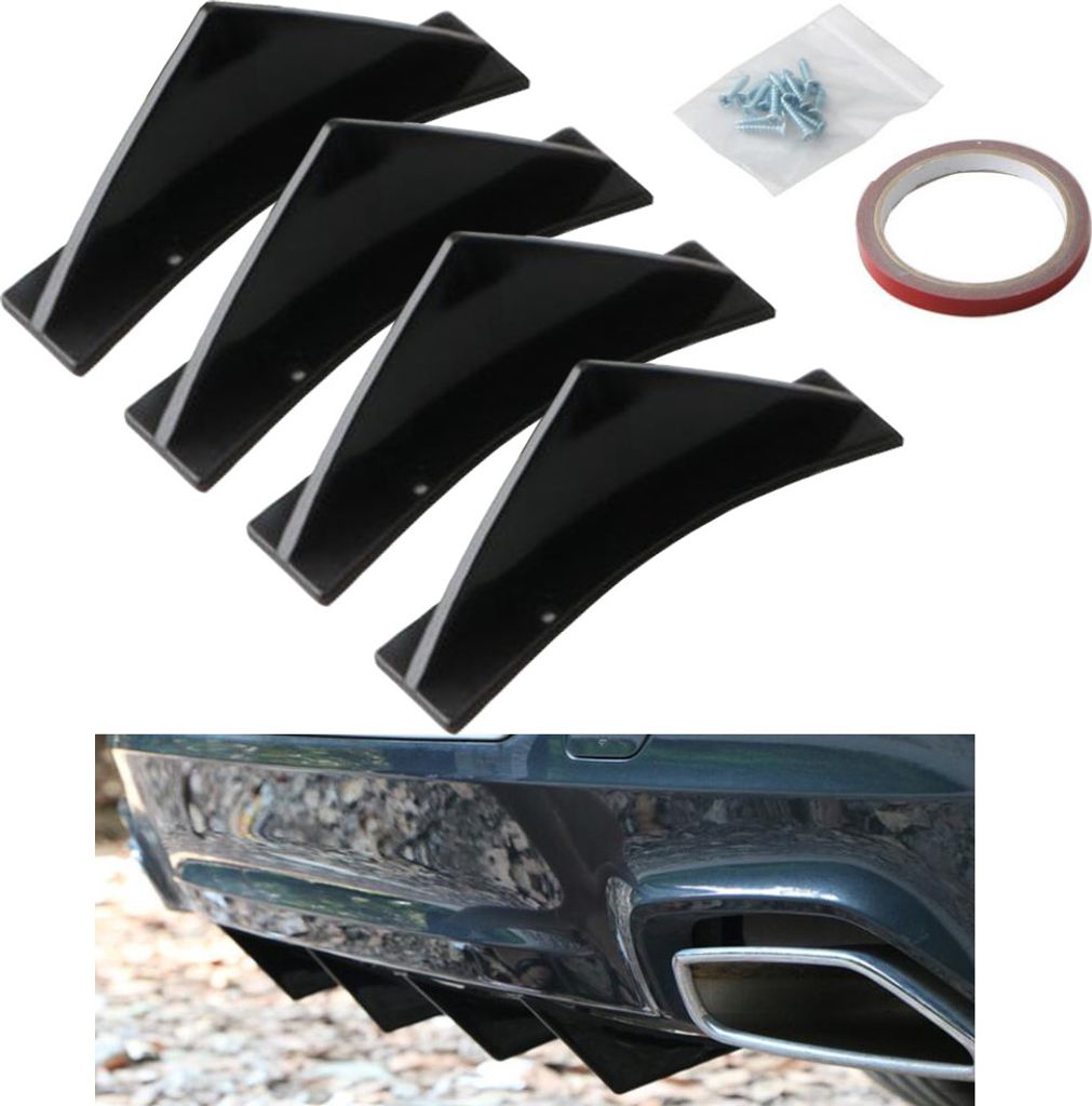 4x Shark Fin für Heckstoßstange / Diffusor in Schwarz (gebogene Bauform) für