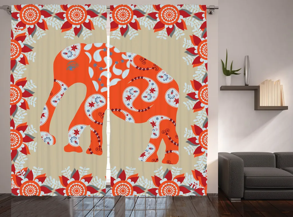 Rideau Décoratif pour Salon et Chambre Motif Éléphant Rustique 280x225 cm