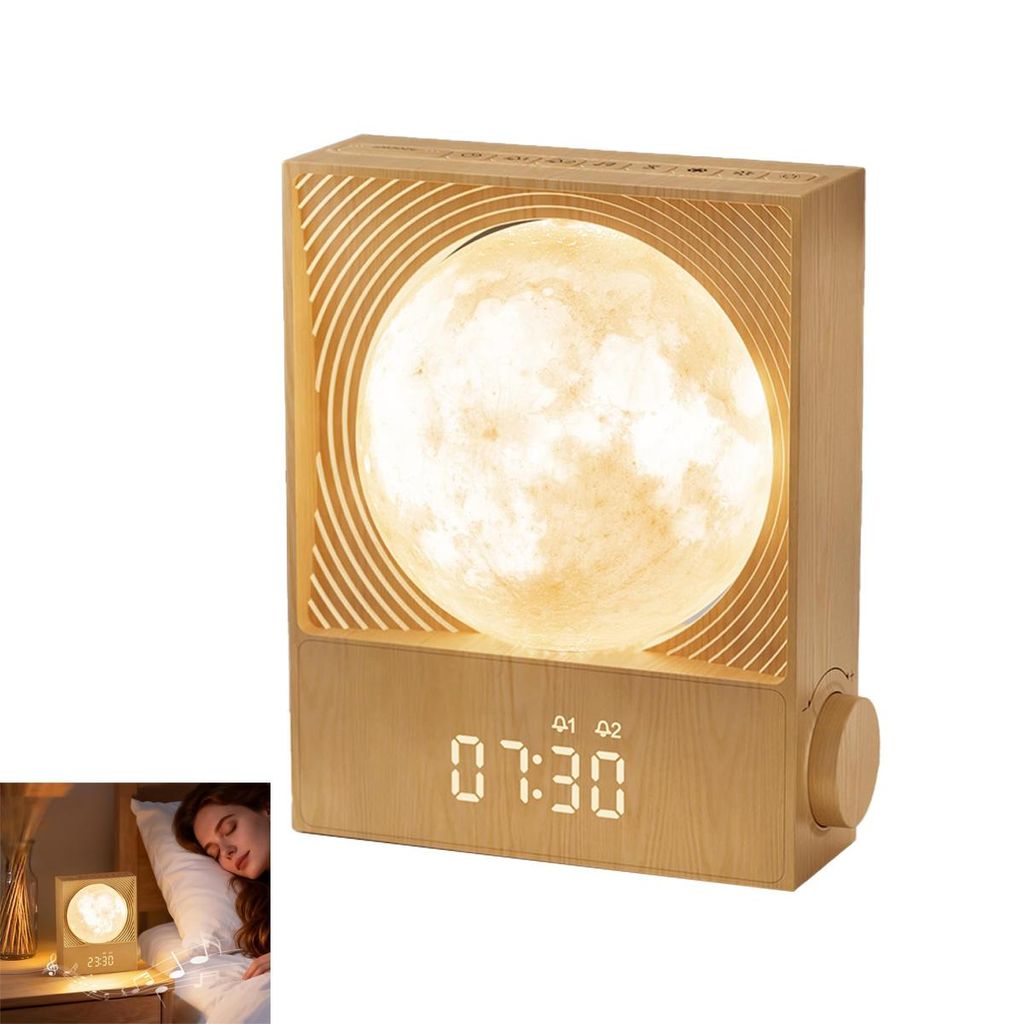 Sonnenaufgangs-Wecker für Schlafzimmer, dimmbares Mondlicht, Dual-Alarm, Lautstärkeregelung,6 Naturtöne,Timer 30/60/90 Min, ideales Geschenk fü...
