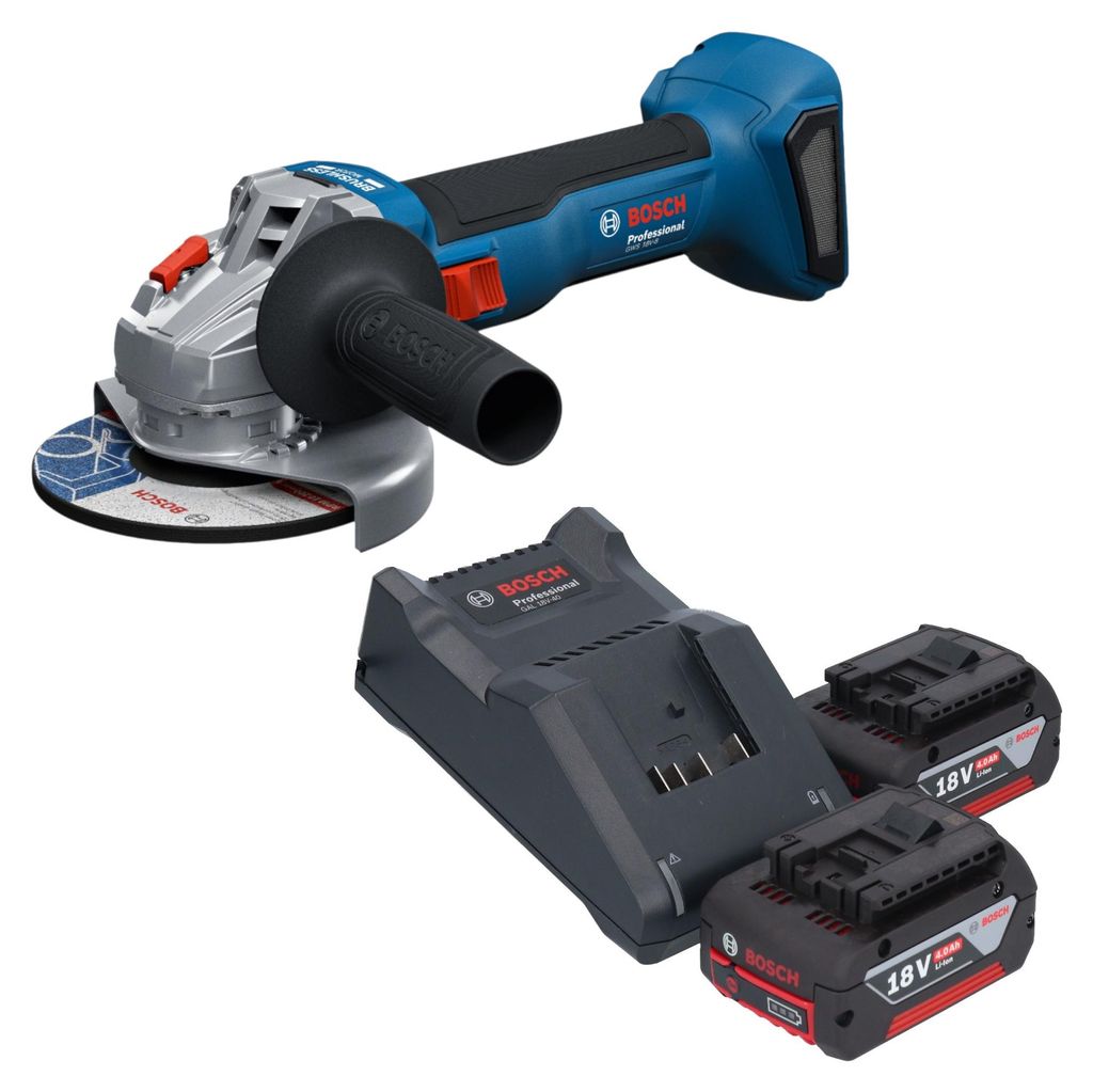 Bosch GWS 18V-8 Professional Akku Winkelschleifer 18 V 125 mm Brushless + 2x Akku 4,0 Ah + Ladegerät