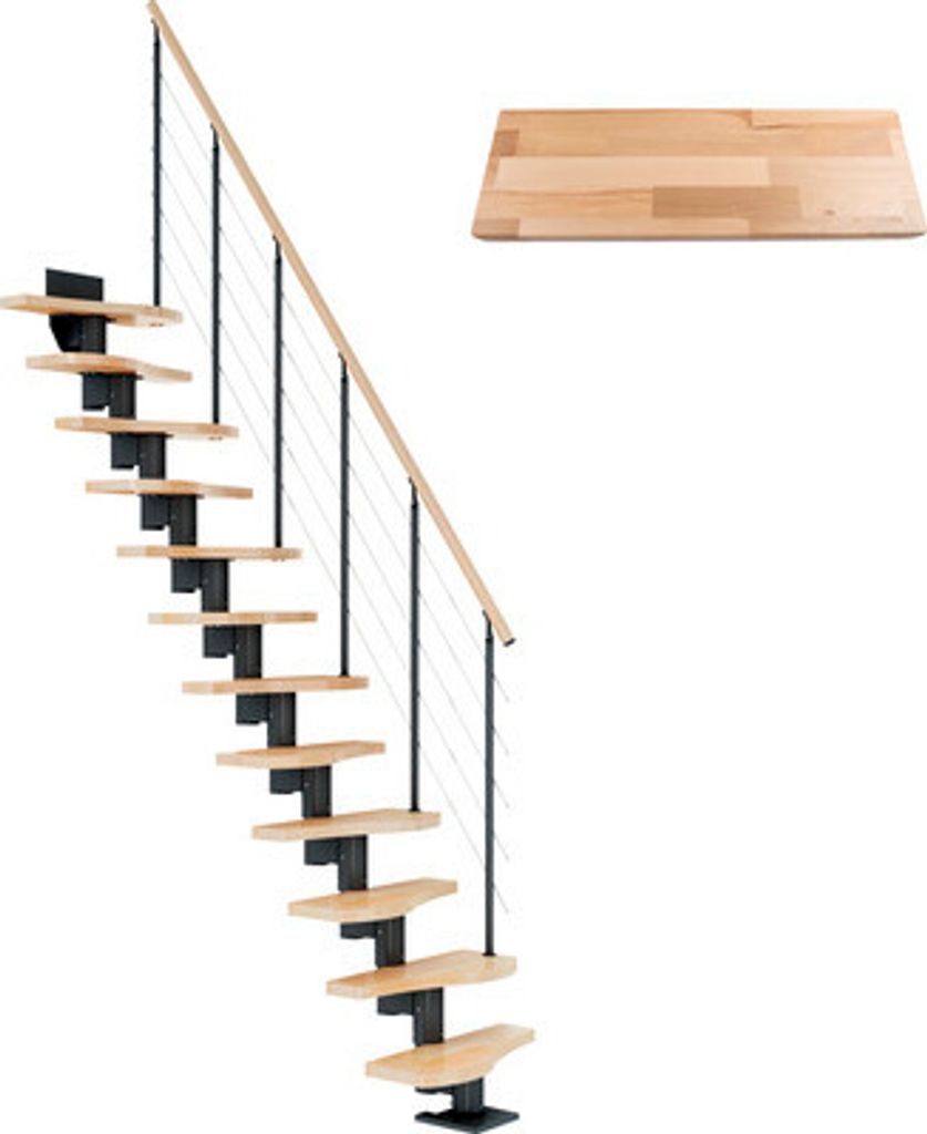 Pertura Mittelholmtreppe Raumspartreppe Vaia Anthrazit Variabel variabel 1/4 gewendelt unten links/rechts Gerade 64 cm Stabgeländer Buche Leimholz...