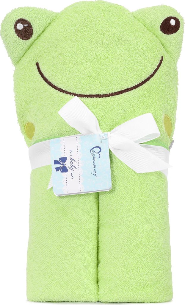 Be Mammy Kapuzenhandtuch Babyhandtuch aus Baumwolle 95cm x 95cm BE20-272-BBL (Grün - Frosch, 95 cm x 95 cm)