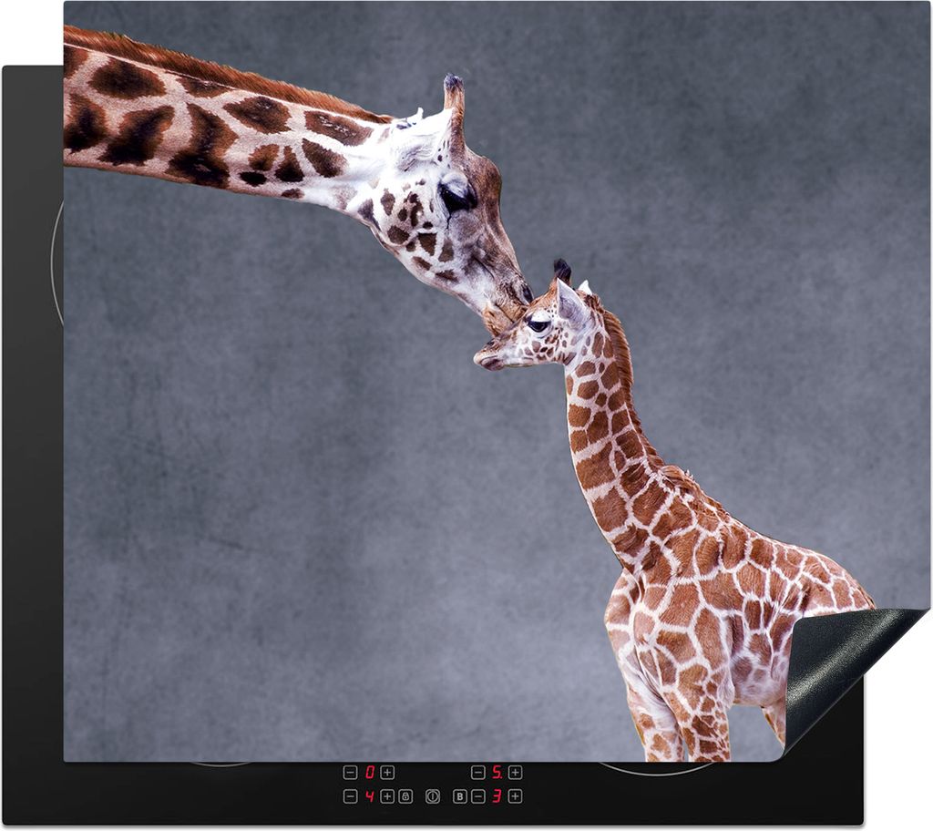 KitchenYeah Herdabdeckplatte Tier - Grau - Giraffe , 57x51cm, Küche Deko, Glaskeramikfeld Herdabdeckung, Abdeckplatte fùr Kochfeld