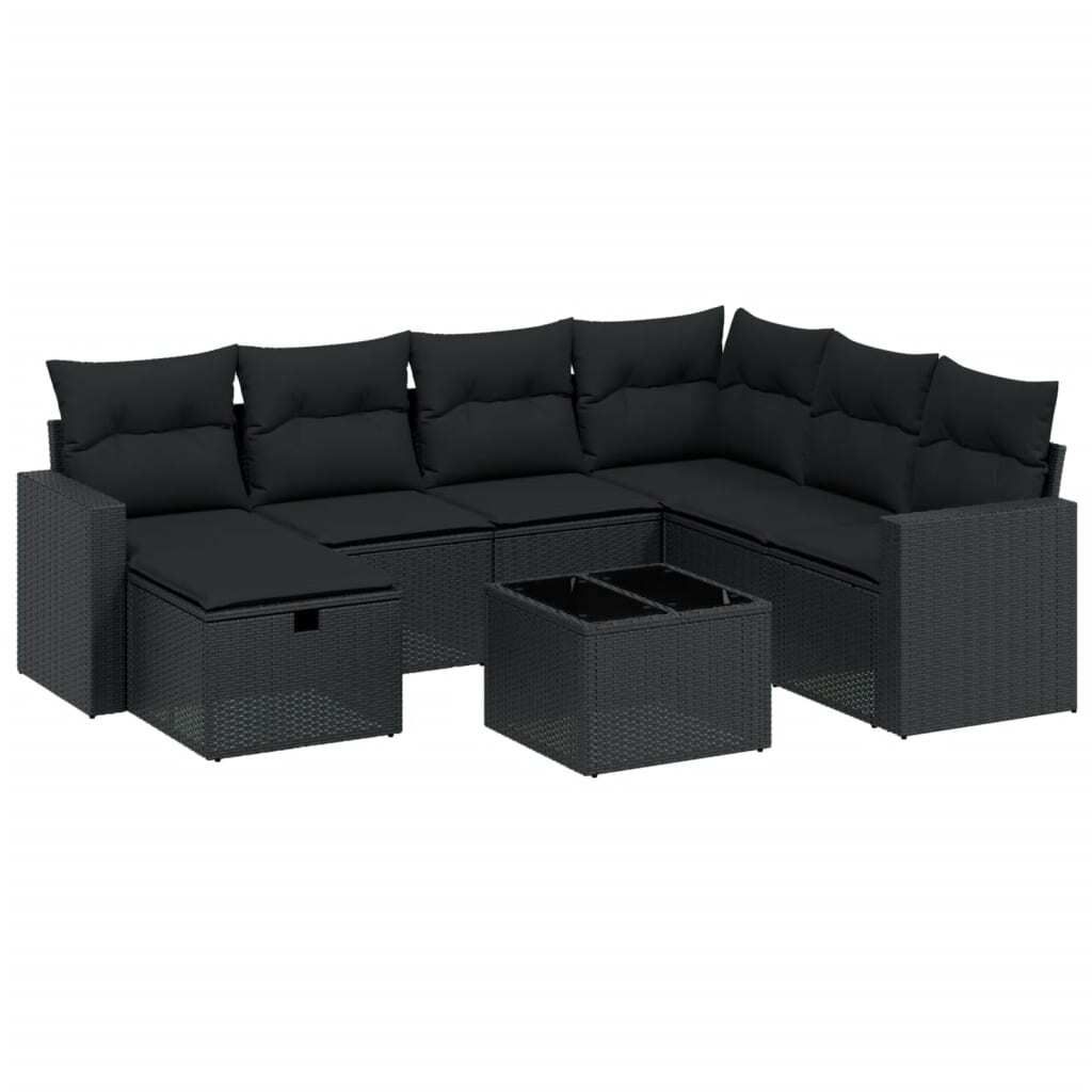 vidaXL 8-tlg. Garten-Sofagarnitur mit Kissen Schwarz Poly Produktbild 
