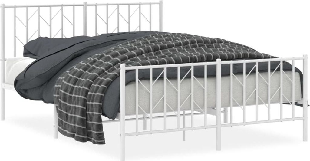 vidaXL Bettgestell mit Kopf- und Fußteil Metall Weiß 135x190 cm