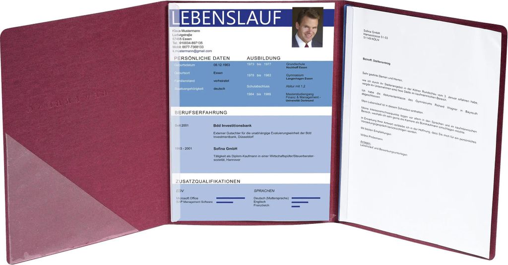 Exacompta 10x Bewerbungsmappe Karton Leinenoptik 2 Klemmschienen A4 Rot 49408B