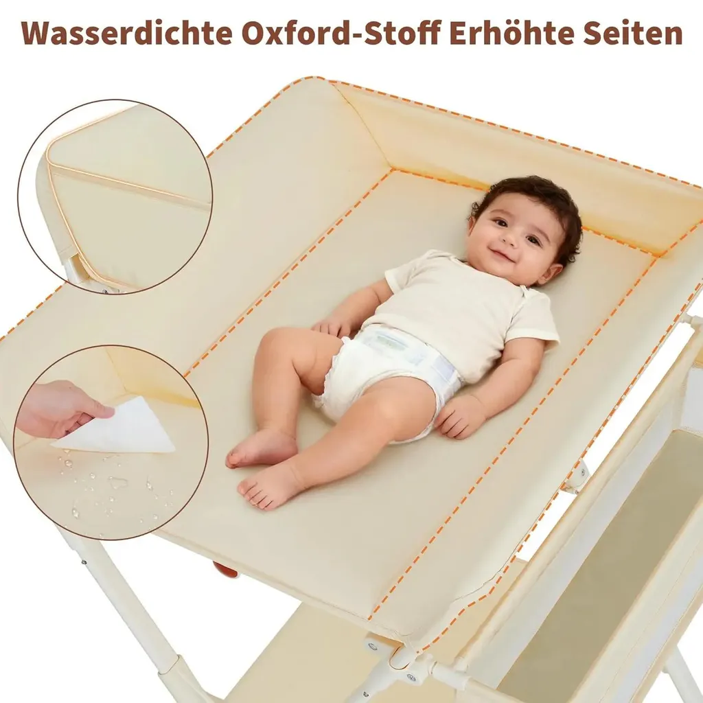 Table à langer pliable beige avec rangement et tringle à vêtements