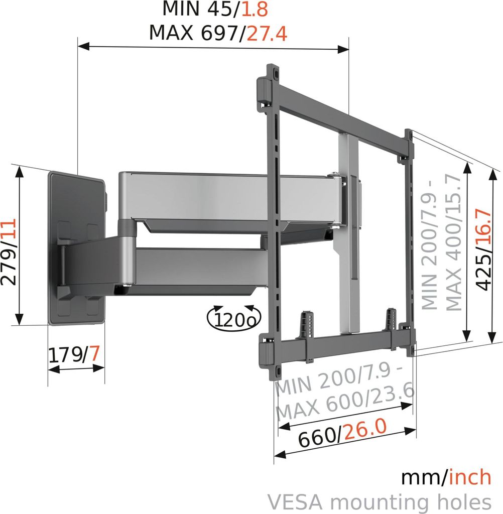Vogel's Elite TVM5855 Support TV mural pivotant à 120° Image du produit 