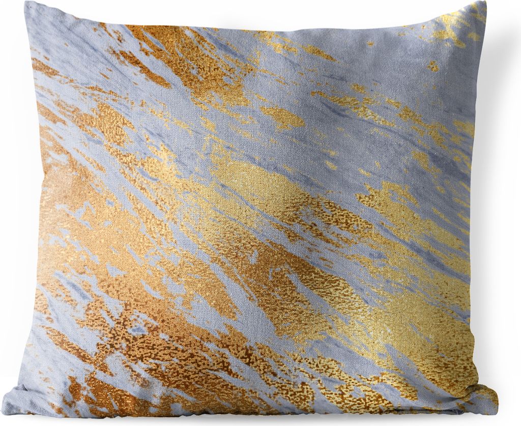 MuchoWow Outdoor Kissen - Marmor - Gold - Blau - 60x60 cm - Wetterfest - Lounge Kissen - Dekoration - Schlaf Kissen