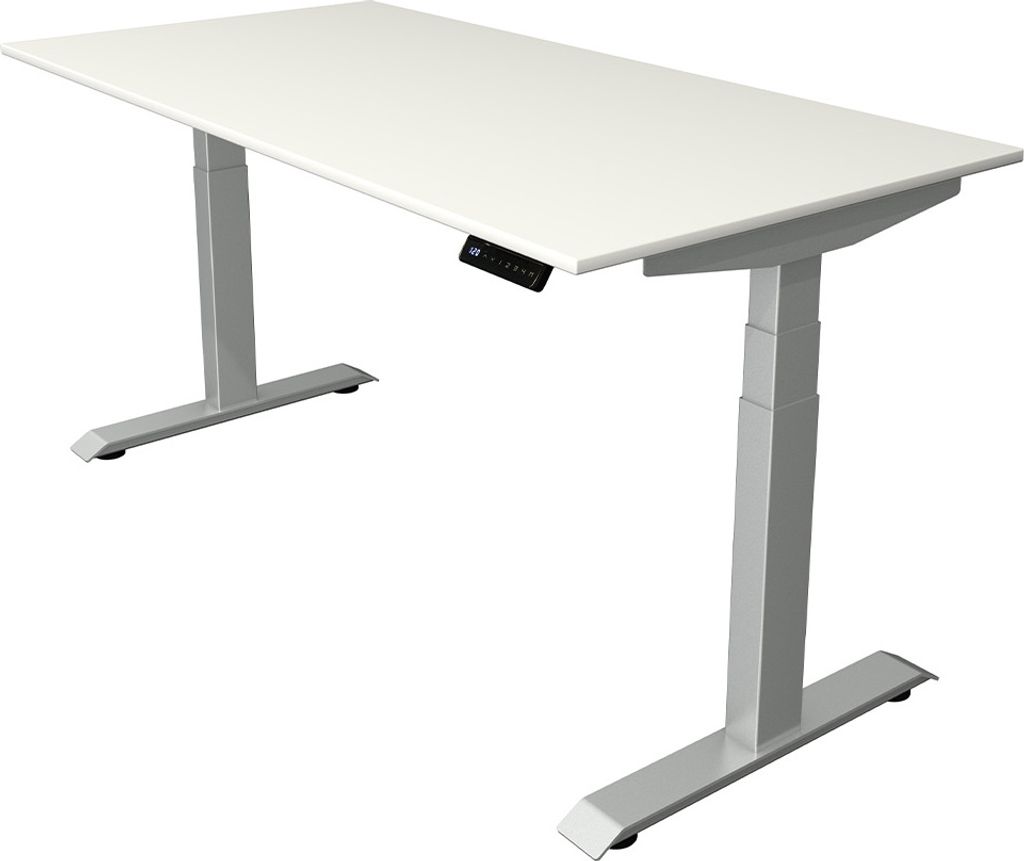 Kerkmann Move 4 elektrisch höhenverstellbarer Schreibtisch weiß rechteckig, T-Fuß-Gestell silber 160,0 x 80,0 cm