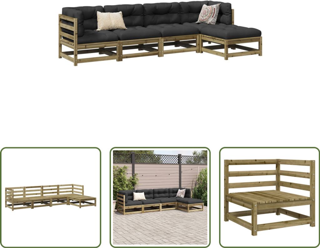 The Living Store 5-tlg. Garten-Sofagarnitur Kiefernholz Imprägniert