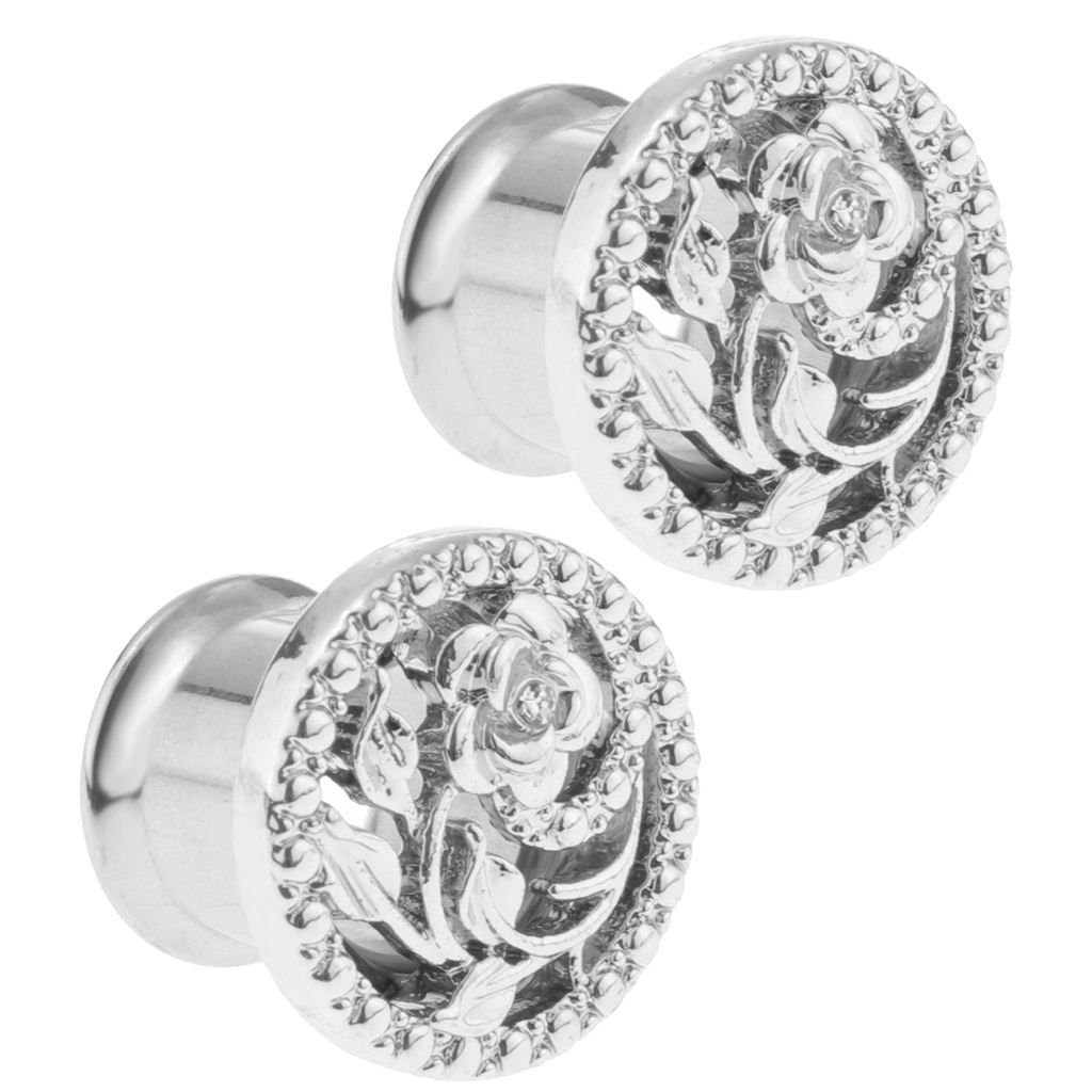 1 Paar 6-16mm Plug Tunnel Kristall silber Edelstahl Blume 