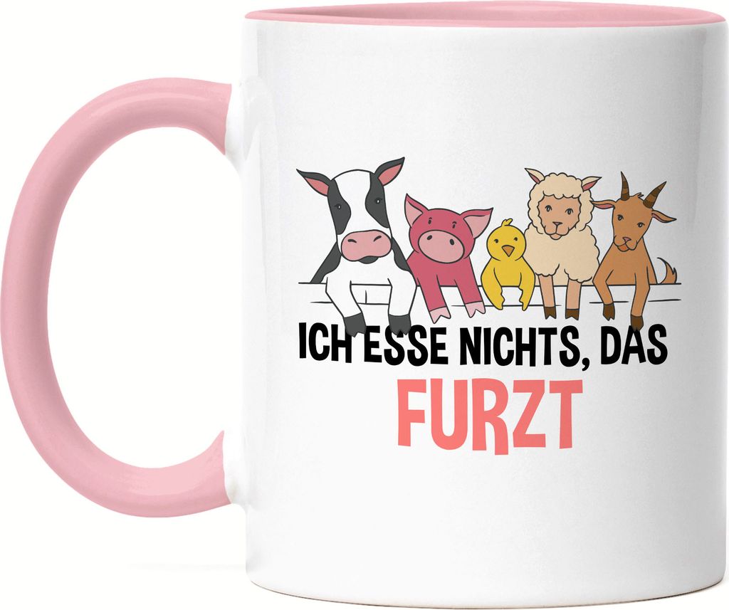 Ich Esse Nichts Das Furzt Tasse Rosa Vegan Vegetarier Plant-Based Geschenkidee Tierwohl Tierleid