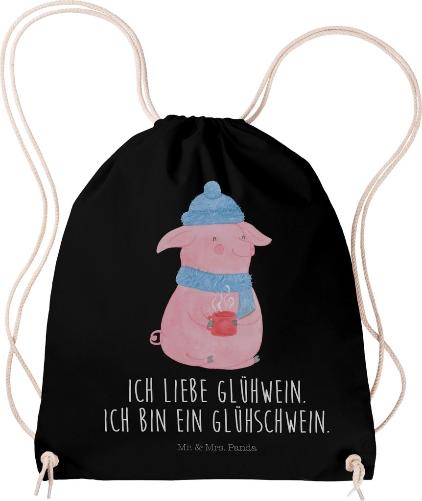 Mr. & Mrs. Panda Turnbeutel Schwein Glühwein - Schwarz - Geschenk, Jutebeutel, Glühschwein, Punsch, Weihnachtsmarkt, Beutel, gymnastiktasche, Kle...