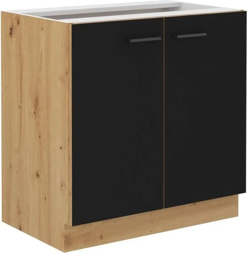 Rangement bas compact 80 cm chêne/noir mat pour optimiser vos petits espaces - 2