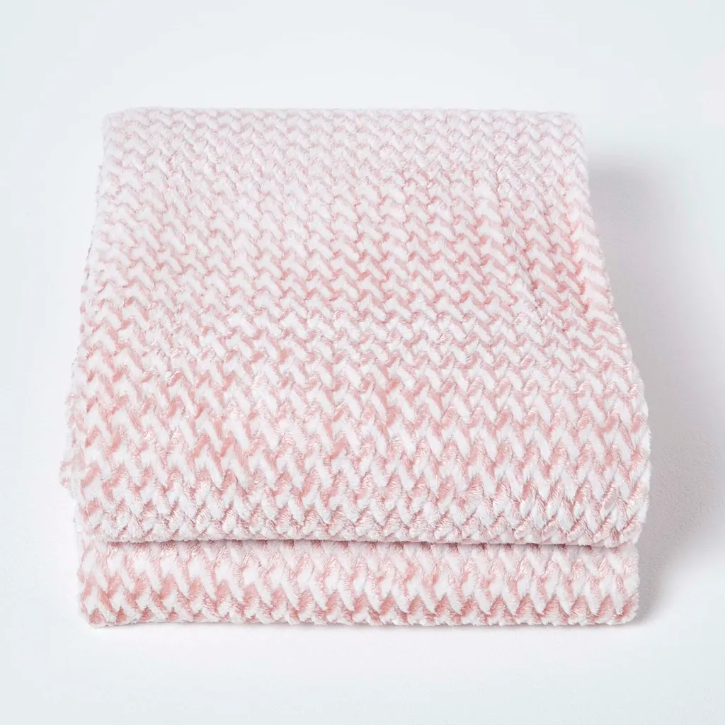 Couverture Jacquard Mora en Velours Rose Homescapes 200 x 230 cm - 2
