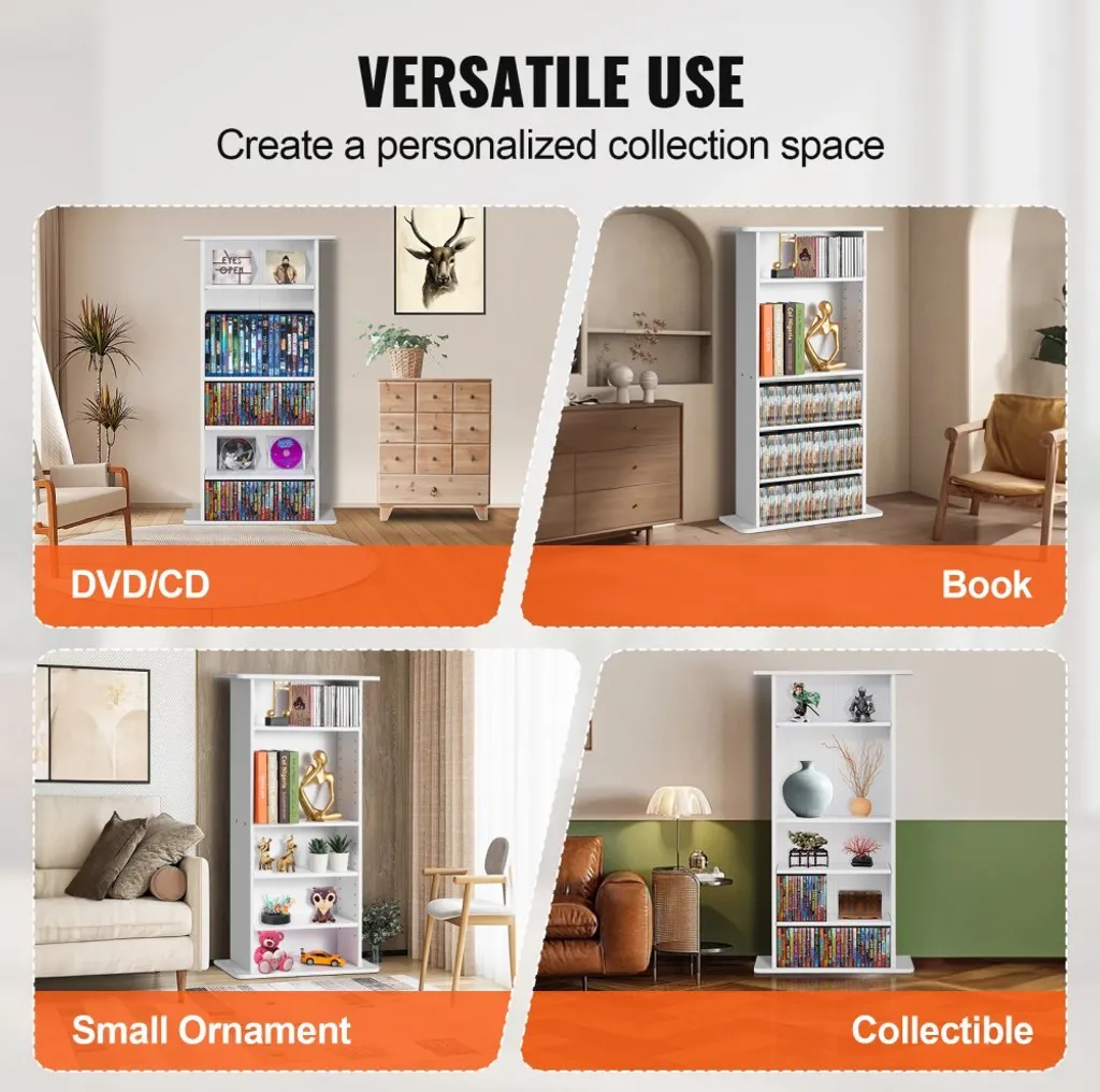 Étagère de rangement CD et DVD blanche à tablettes réglables bois - 6