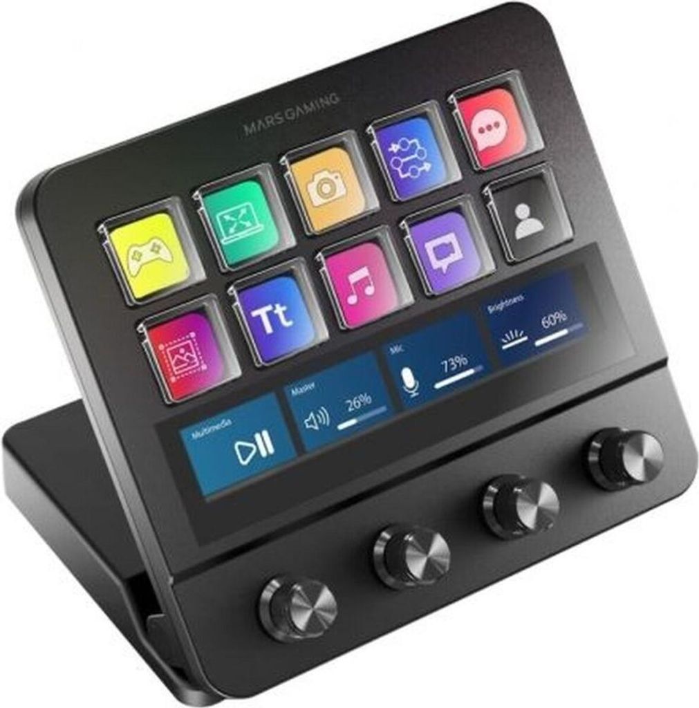 Mars Gaming Msd-pro Control Deck 10-Tasten Lcd 4-Dial Extended Touchscreen Animated Control Deck Schwarz