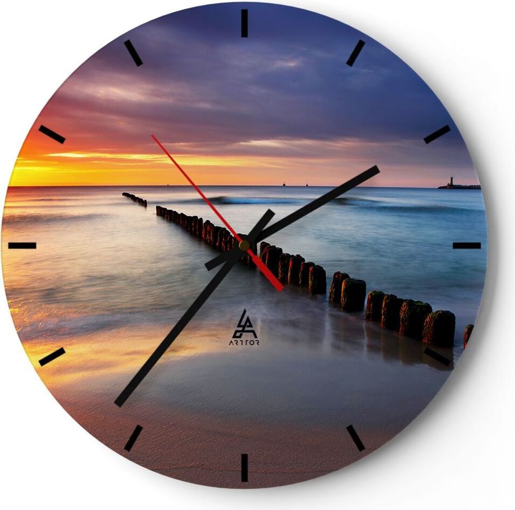 Wanduhr - Rund - Glasuhr - Meer Küste Strand Sonnenaufgang - 40x40cm - Schleichendes Uhrwerk - Lautlos - zum Aufhängen bereit - Dekoration Modern...
